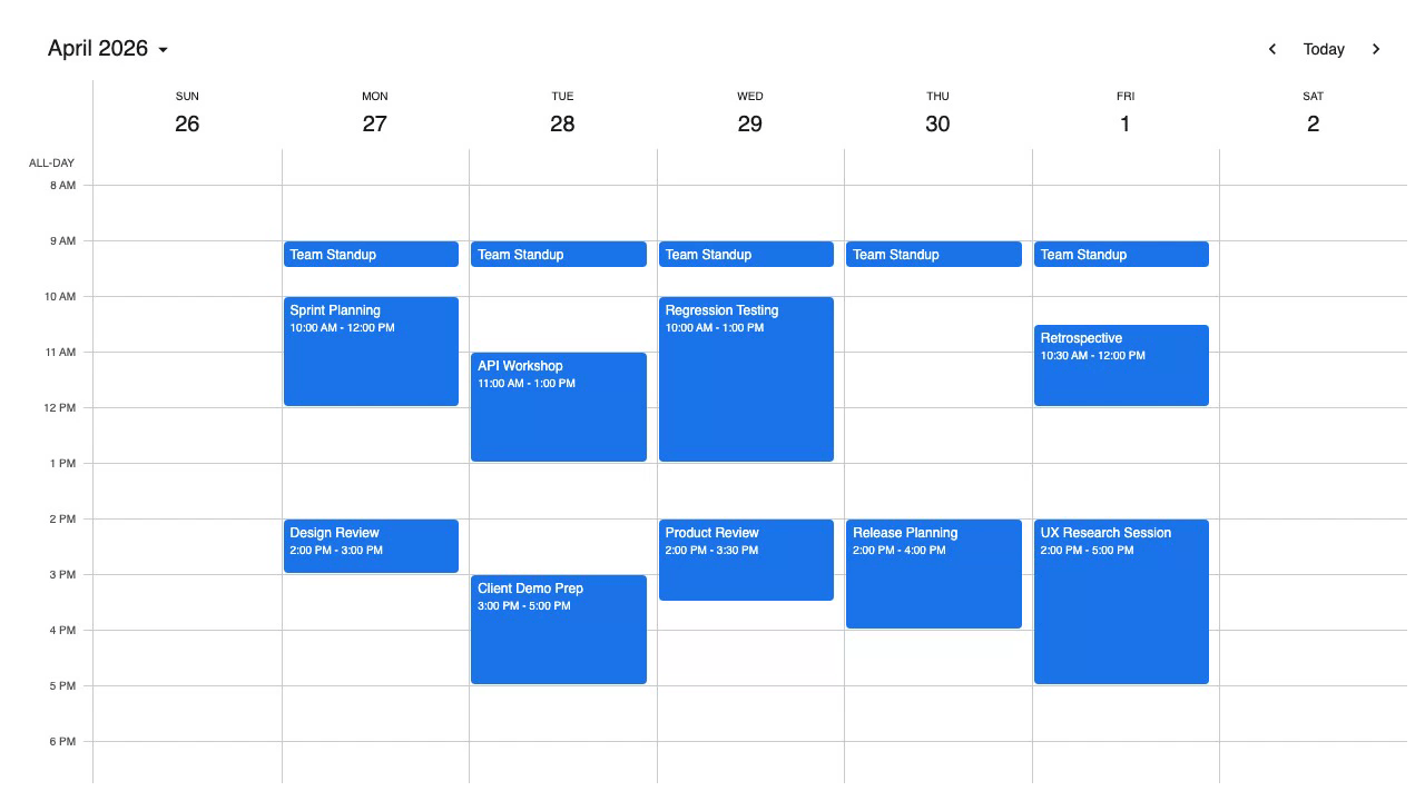 Mobiscroll Event Calendar showing a week calendar view with events